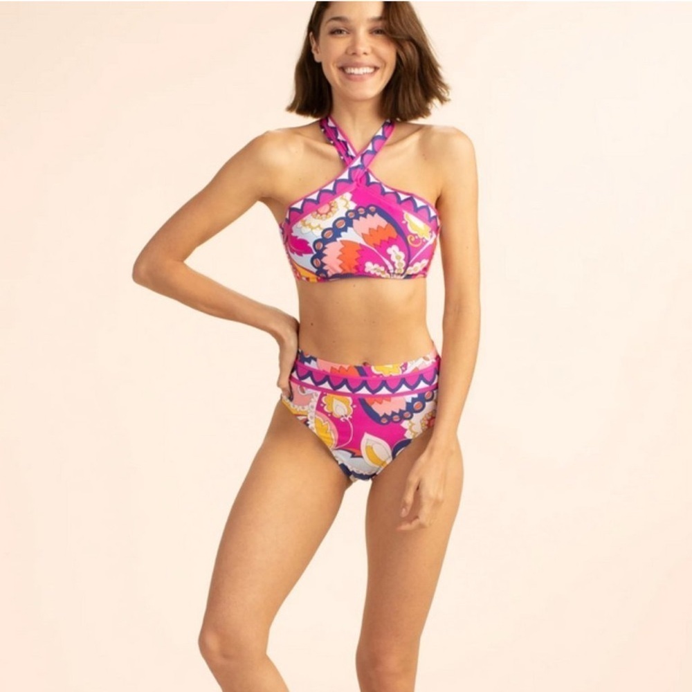 Trina Turk Sevilla High Neck Halter Bikini Top and bottom